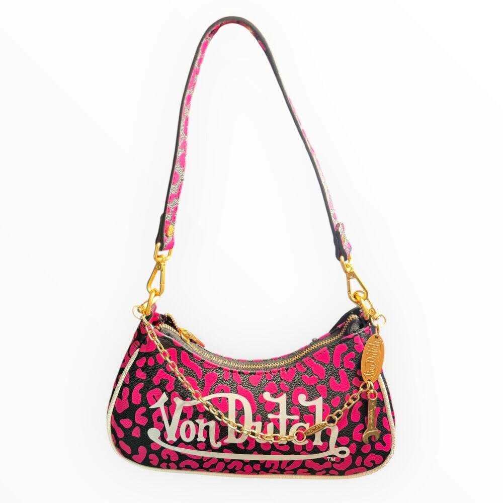 Von Dutch Hot Pink Cheetah Shoulder Bag in vegan leather